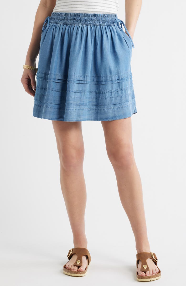 Caslon<sup>®</sup> Chambray Tiered Miniskirt, Main, color, Medium Wash