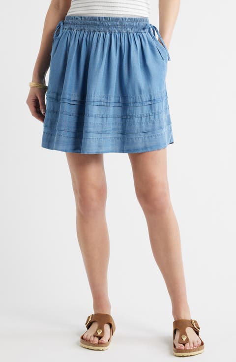 Chambray Tiered Miniskirt