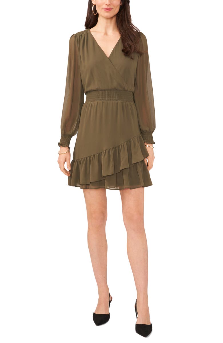 Vince Camuto Wrap Front Long Sleeve Dress, Main, color,