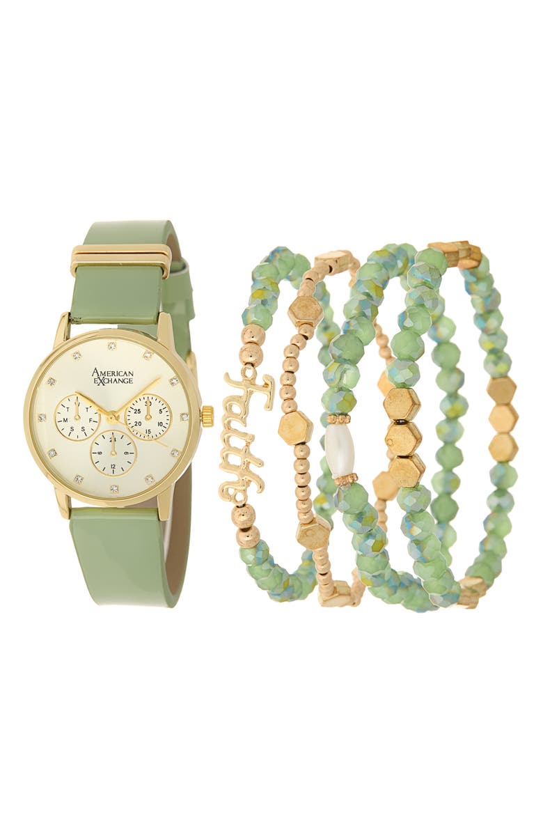 AMERICAN EXCHANGE Faux Leather Strap Watch, 31mm, Main, color, 