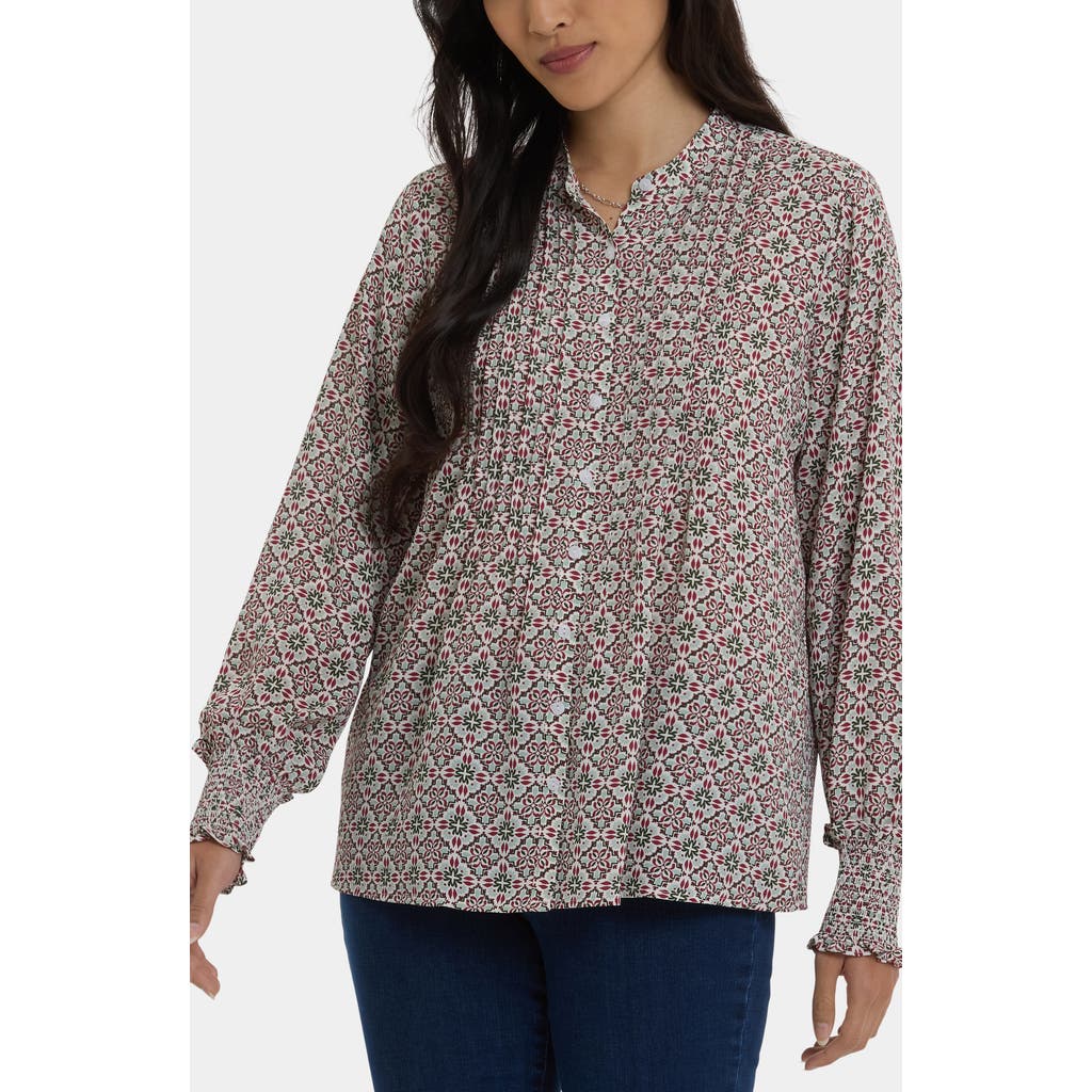 Nydj Pleated Peasant Blouse In Neutral
