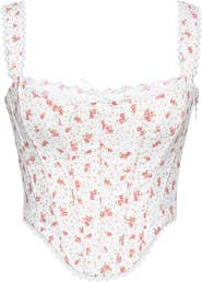 HOUSE OF CB Adina Floral Lace Trim Stretch Cotton Corset Top