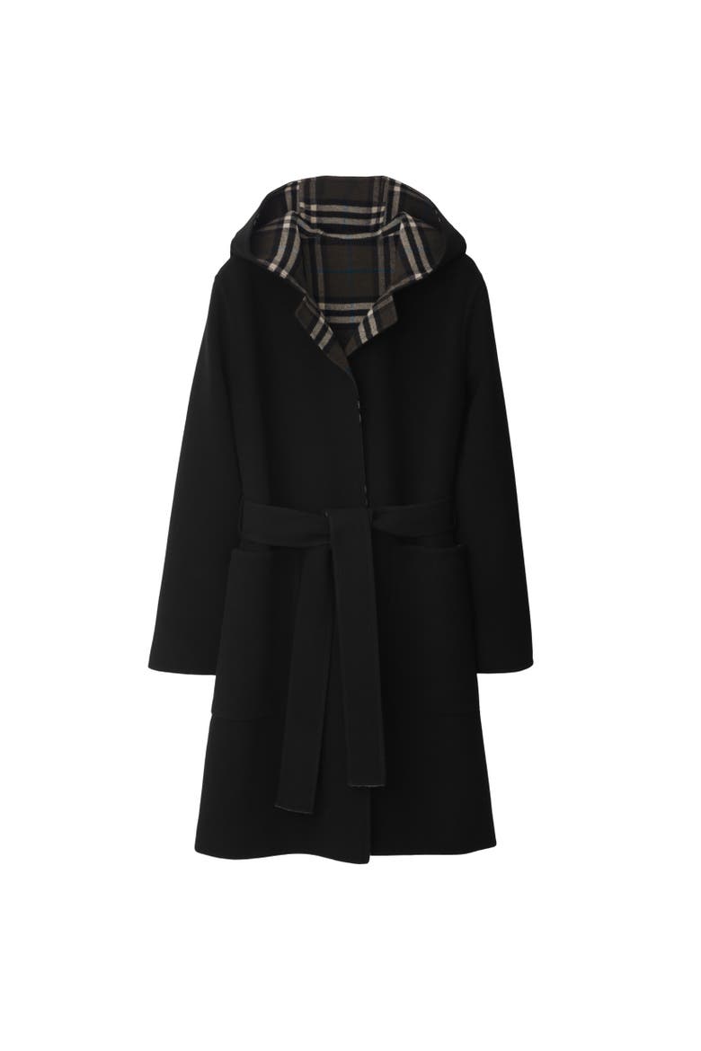 Mid-length Reversible Wool Car Coat, Alternate, color, Black