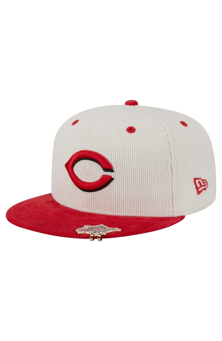 New Era Men's New Era Cream/Red Cincinnati Reds Two-Tone Corduroy 59FIFTY Fitted Hat, Alternate, color, 