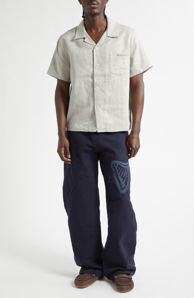 JW Anderson x Guinness Jacquard Linen & Cotton Camp Shirt, Alternate, color, Clay