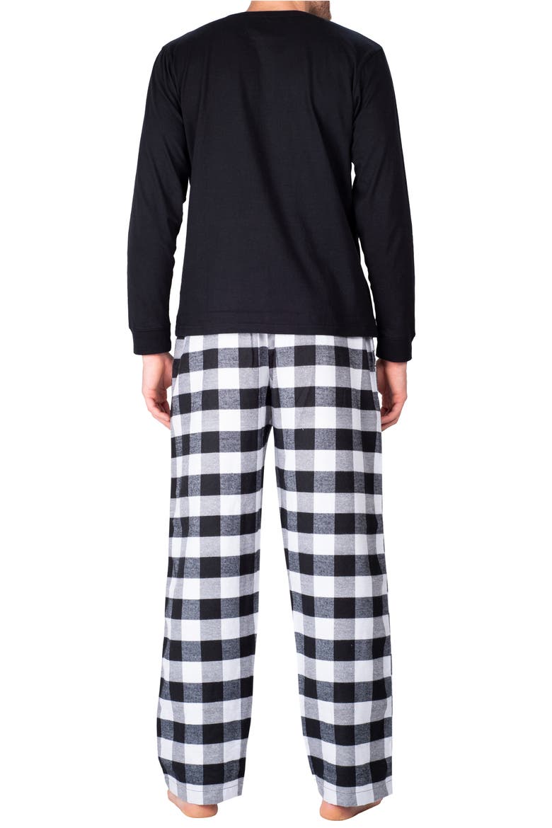 Long Sleeve Fleece Pajama Set, Alternate, color, BLACK WITH WHITE BUFFALO CHECK