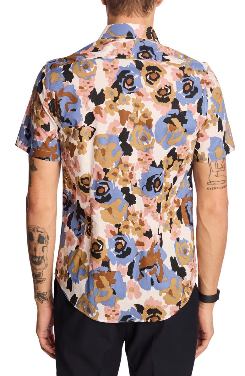 PAISLEY & GRAY Sawyer Trim Fit Floral Short Sleeve Button-Up Shirt, Alternate, color, Blue Pink Brown