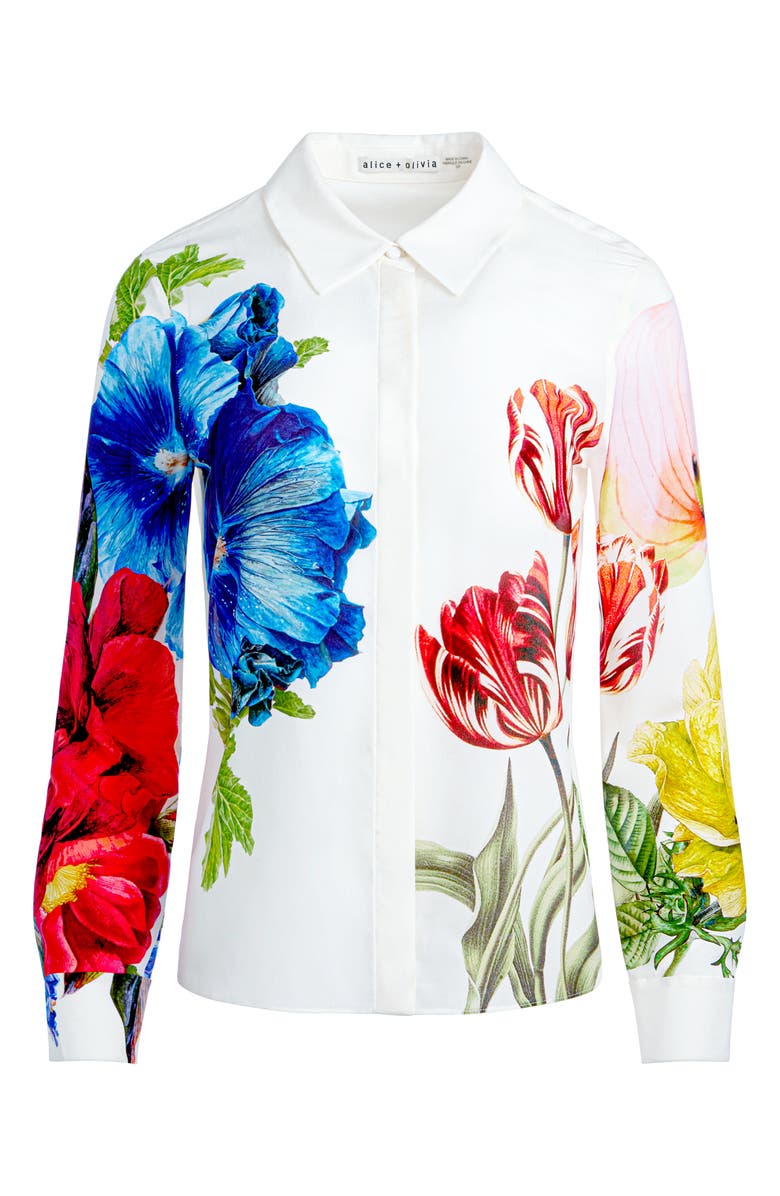 Alice + Olivia Willa Floral Silk Button-Up Shirt, Alternate, color,