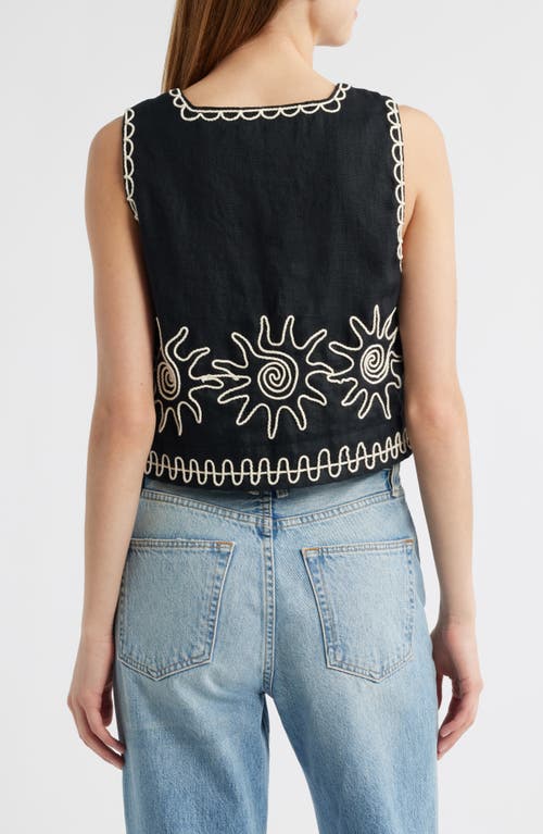 Rails Akira Sun Embroidered Linen Top In Black