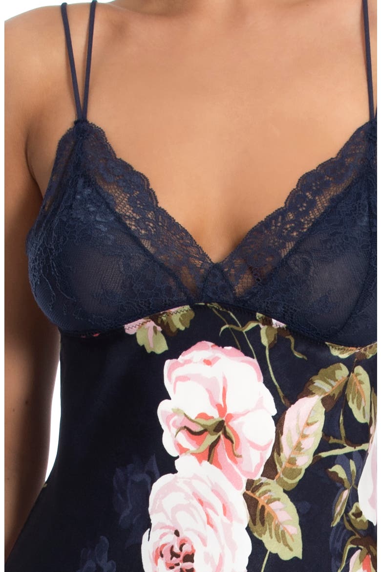 Mila Lace Trim Chemise, Alternate, color, NAVY