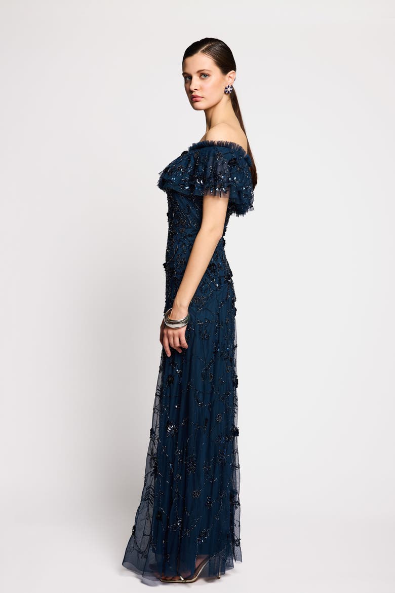 Floral Embellished Sequins Maxi Dress, Alternate, color, NAVY