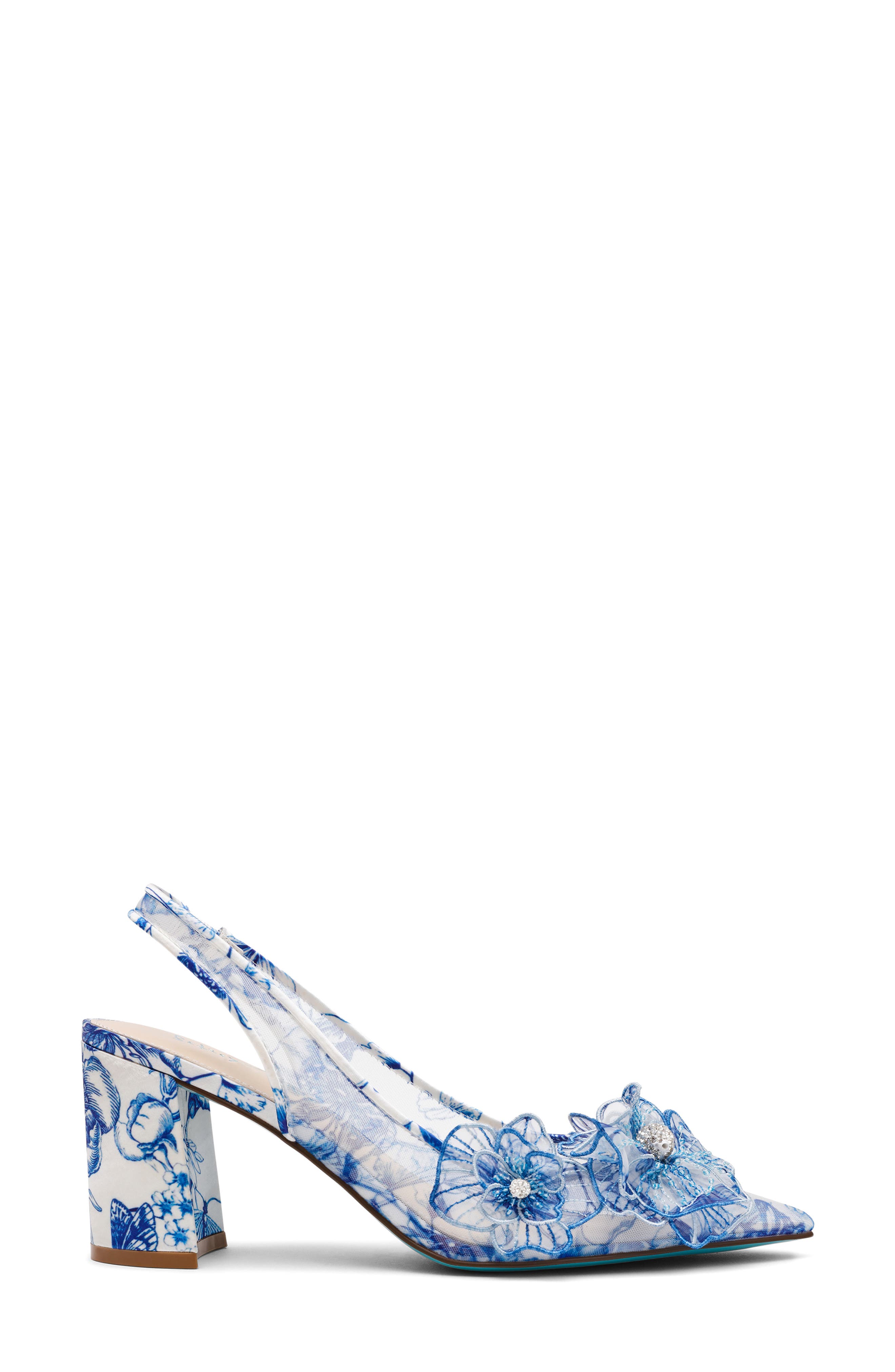 Betsey Johnson Petra Slingback Pointed Toe Pump, Alternate, color, White/ Blue Floral