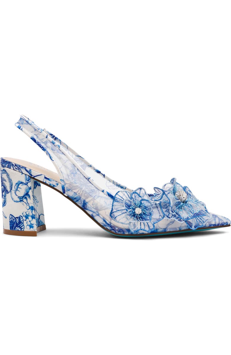 Betsey Johnson Petra Slingback Pointed Toe Pump, Alternate, color, White/ Blue Floral