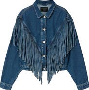 AllSaints Marlene Fringe Trim Denim Jacket