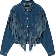 AllSaints Marlene Fringe Trim Denim Jacket