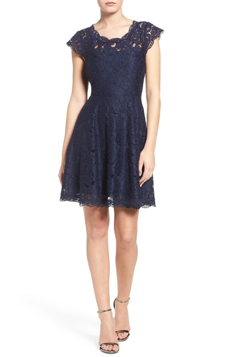 BB Dakota Lace Fit & Flare Dress, Alternate, color, OILSLICK