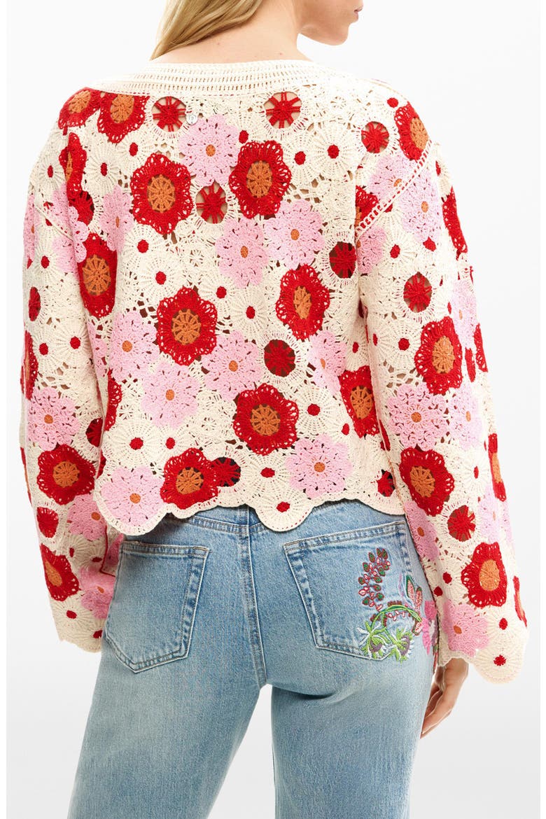 Floral Cotton Blend Crochet Sweater, Alternate, color, OFF WHITE