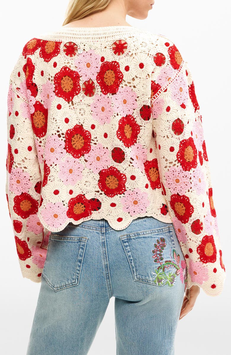 Desigual Floral Cotton Blend Crochet Sweater, Alternate, color, Off White