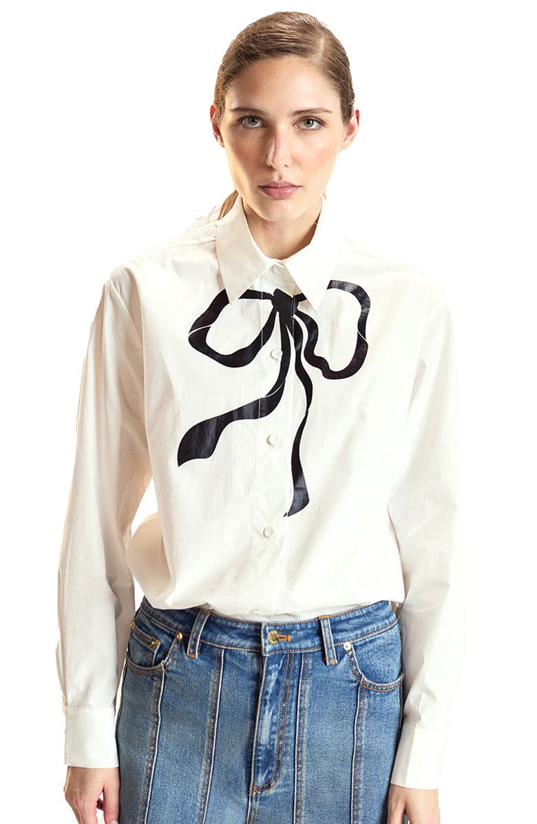 Cynthia Rowley Metallic Bow Cotton Shirt, Alternate, color, White