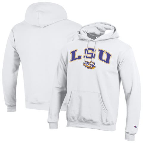 Men's Champion  White LSU Tigers Arch Over Logo Pullover Hoodie