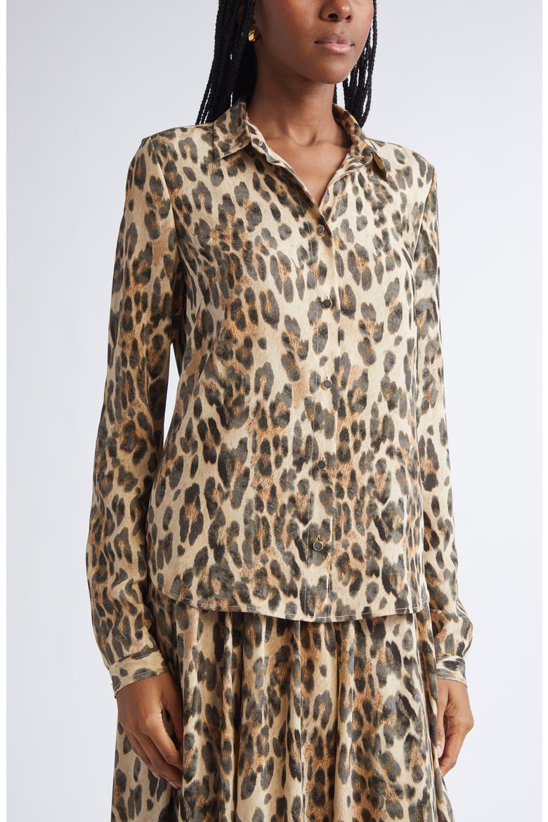 Leopard Print Silk Georgette Button-Up Shirt, Alternate, color, BRLT BRONZE LATTE MULTI