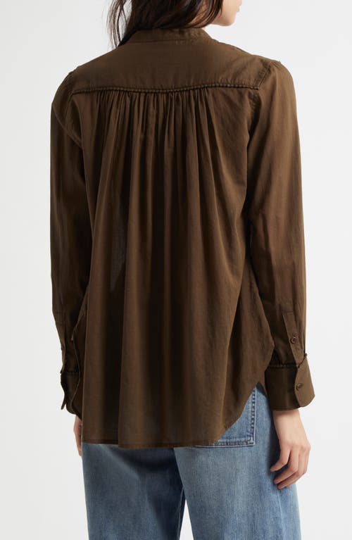 Nili Lotan Clarys Embroidered Gathered Cotton-voile Top In Olive Green
