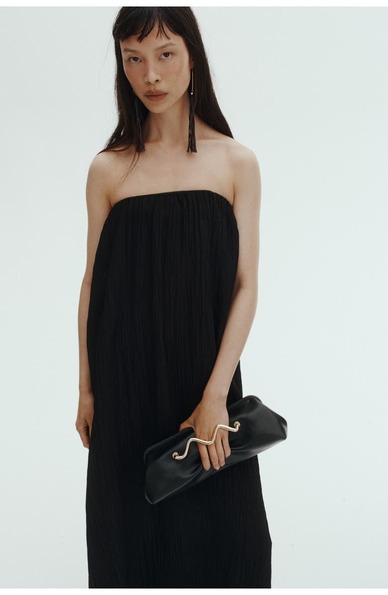H&M Crinkled Bandeau Dress, Alternate, color, Black