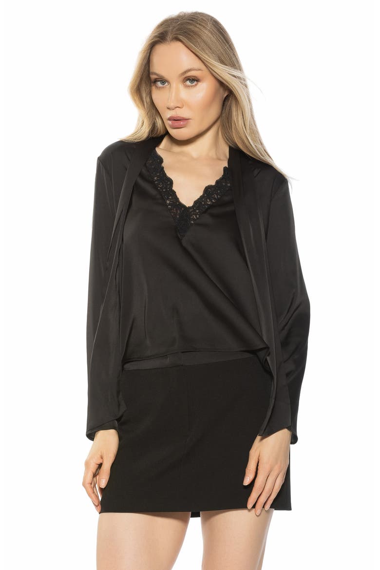 Vienne Lace Trim Tie Neck Blouse, Alternate, color, BLACK