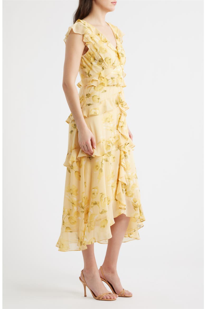 Print Ruffle Midi Dress, Alternate, color, GOLDEN HAZE
