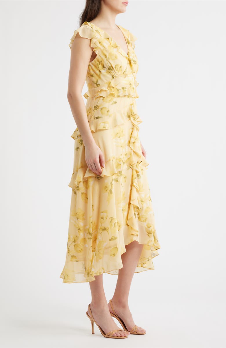 CeCe Print Ruffle Midi Dress, Alternate, color, Golden Haze