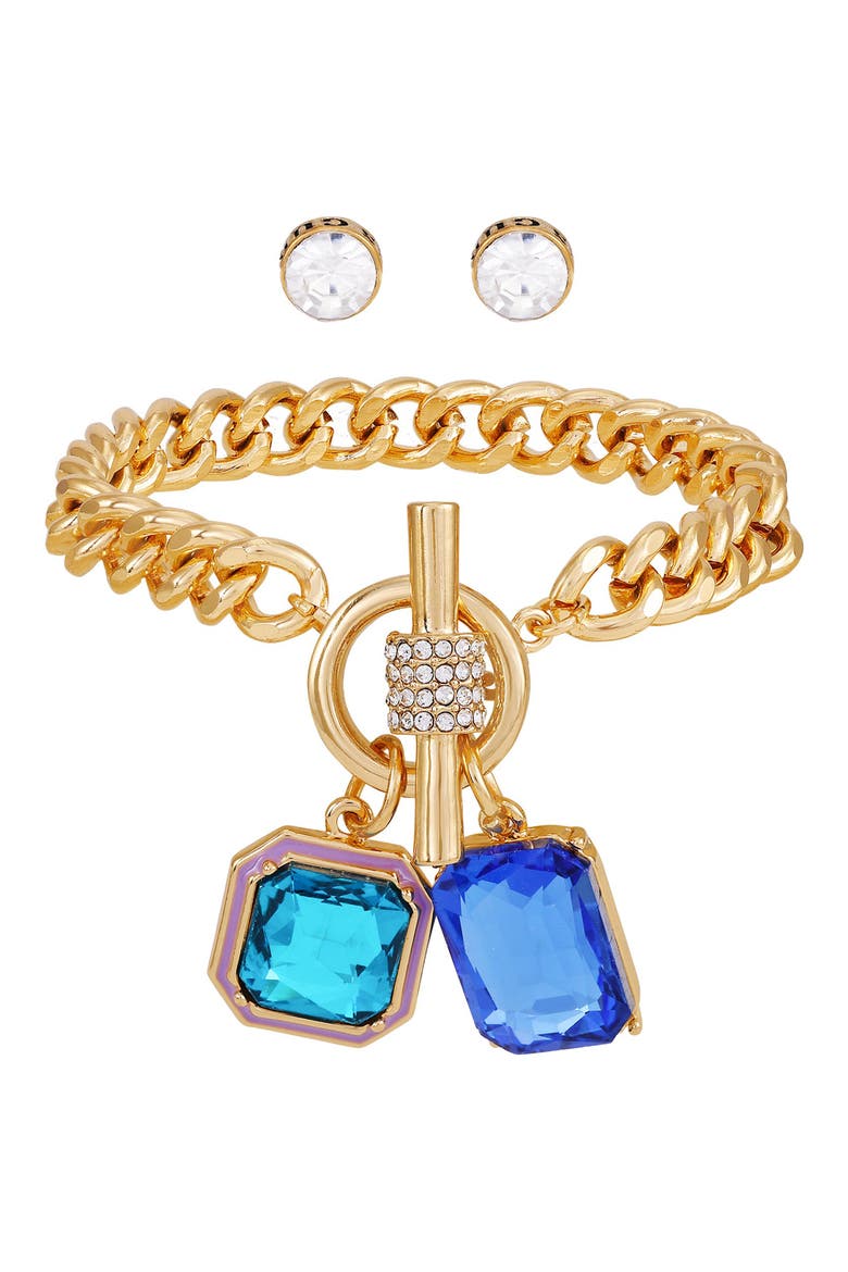 Toggle Bracelet & Stud Earrings Set, Alternate, color, GOLD/BLUE