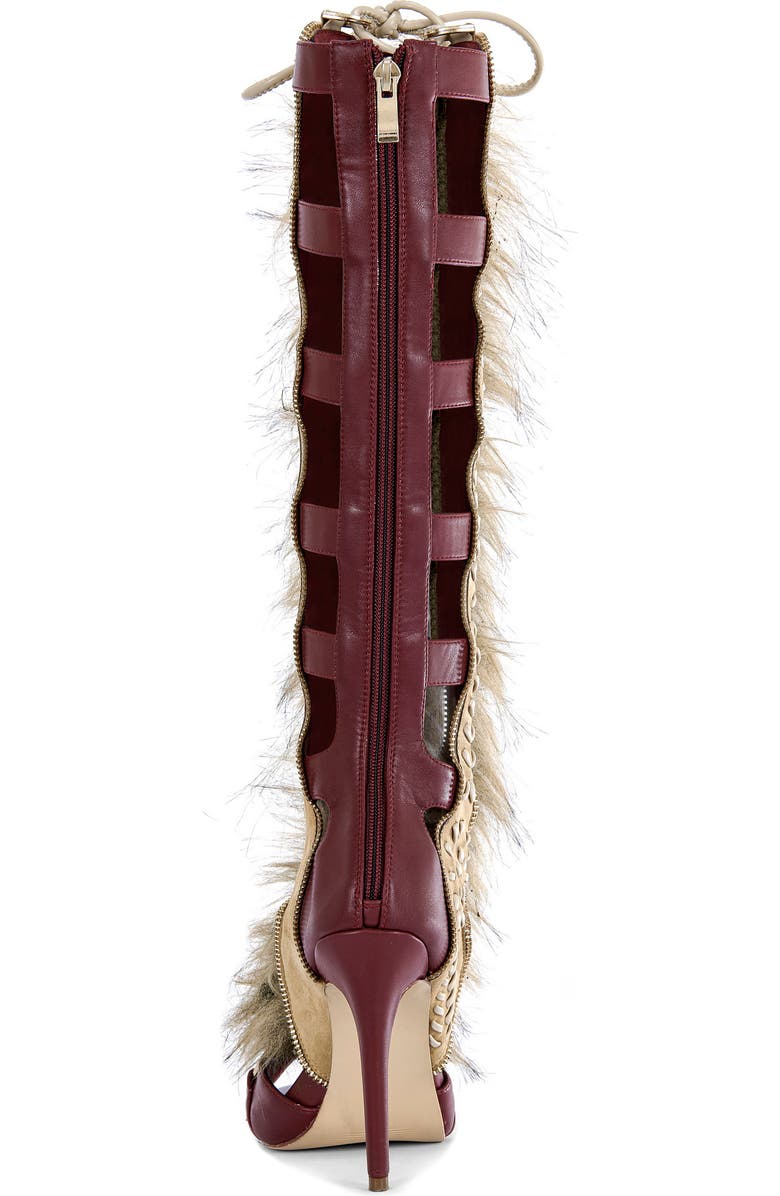 AZALEA WANG Shaine Open Toe Boot, Alternate, color, Beige/ Red