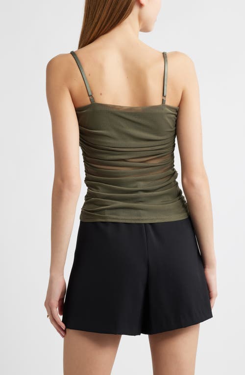 Open Edit Ruched Mesh Camisole In Olive Sarma