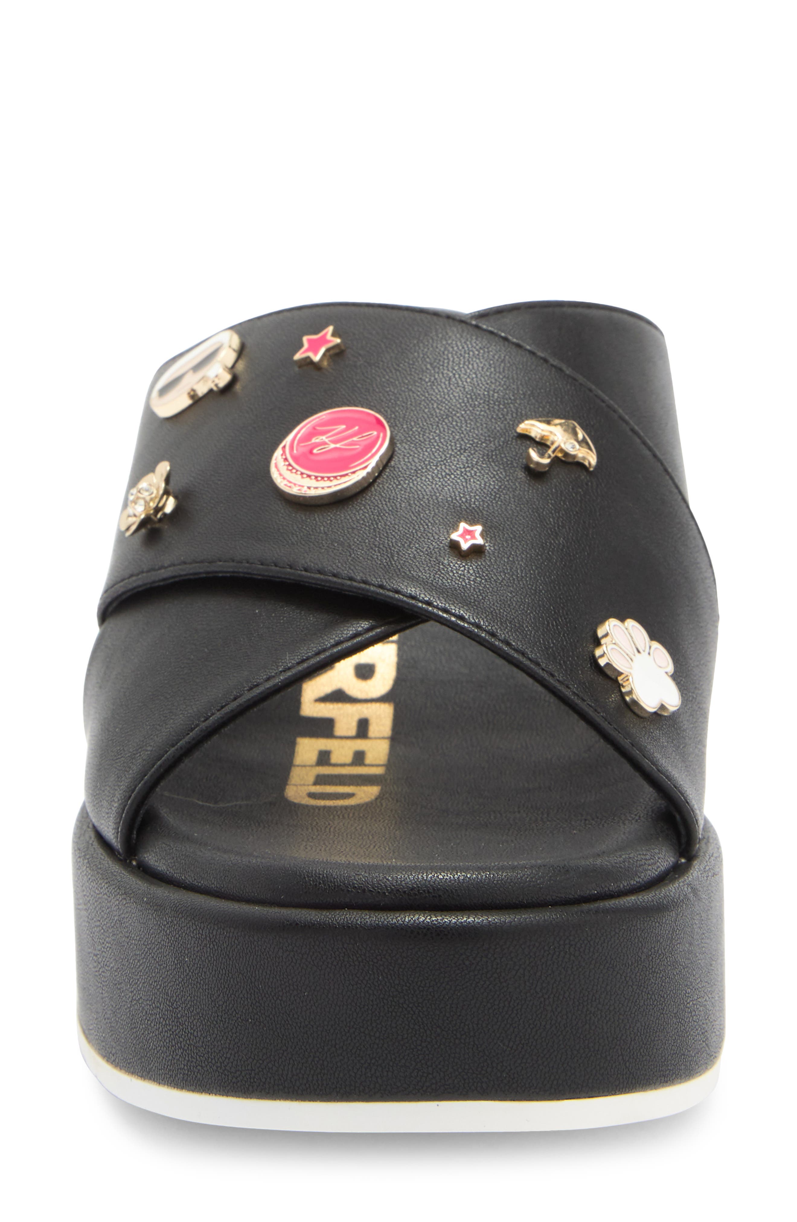 KARL LAGERFELD PARIS Caleigh Macaron Crisscross Wedge Sandal, Alternate, color, Black