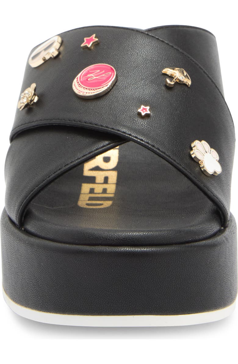 KARL LAGERFELD PARIS Caleigh Macaron Crisscross Wedge Sandal, Alternate, color, Black