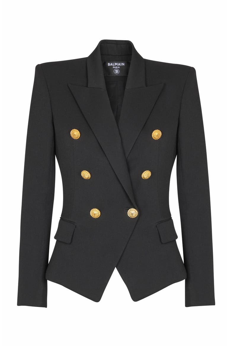 Grain De Poudre 6-Button Fitted Jacket, Alternate, color, Black