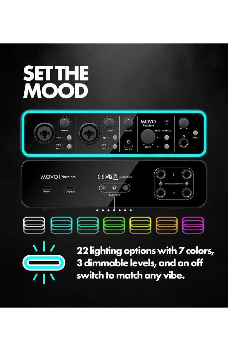 MOVO Music Audio Interface Bundle with USB Interface, Dynamic Microphone, and Boom Arm, Alternate, color, Black