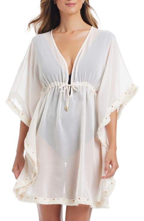 Fringe Trim Sheer Cover-Up Caftan