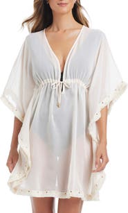 BLEU by Rod Beattie Fringe Trim Sheer Cover-Up Caftan