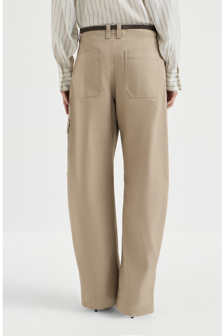 Délavé cotton canvas cargo barrel trousers with monili, Alternate, color, Beige