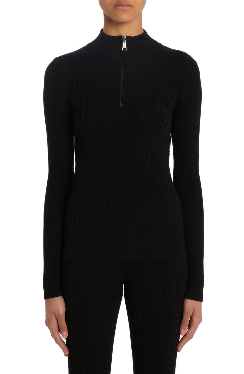 Moncler Turtleneck Virgin Wool Quarter Zip Sweater, Main, color,