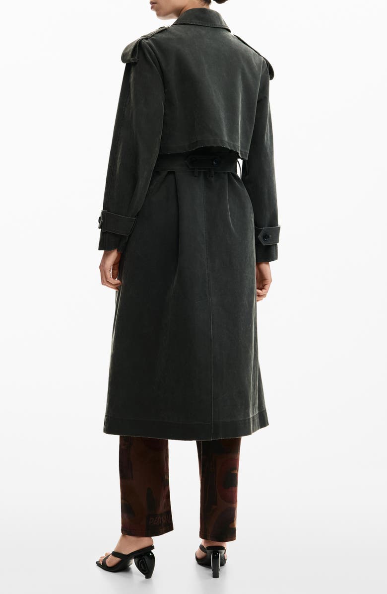 Desigual Faux Leather Trench, Alternate, color, Dark Grey