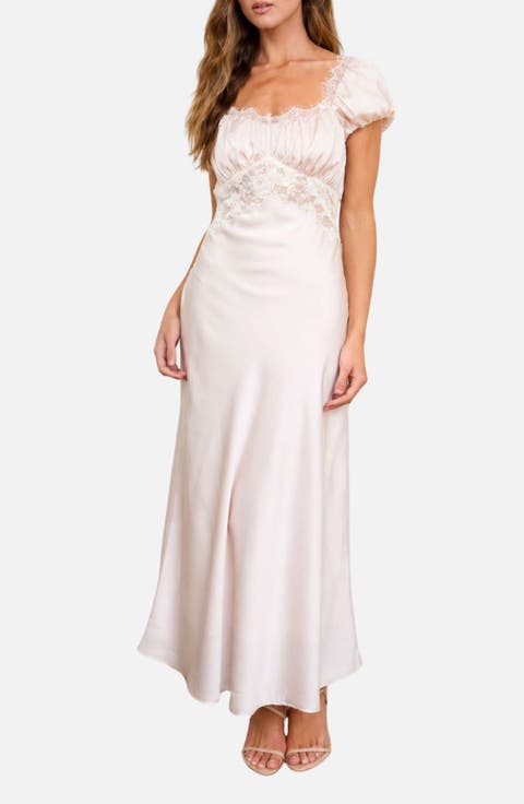 Lace Trim Satin Maxi Dress