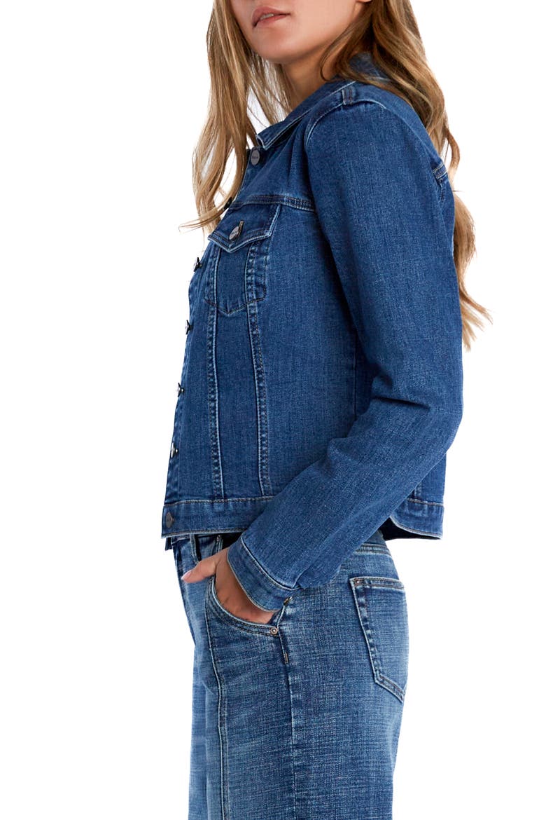 Sleek Stretch Denim Trucker Jacket, Alternate, color, GRAVITY BLUE