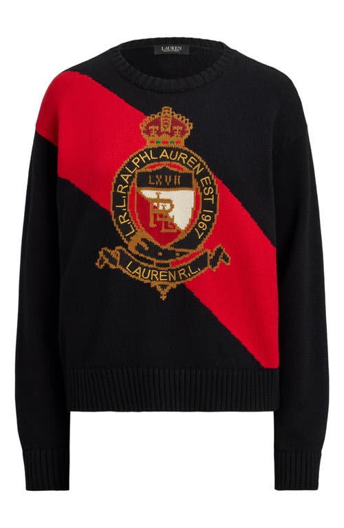 Ralph Lauren Lauren Colorblock Embroidered Crest Cotton Sweater In Multi