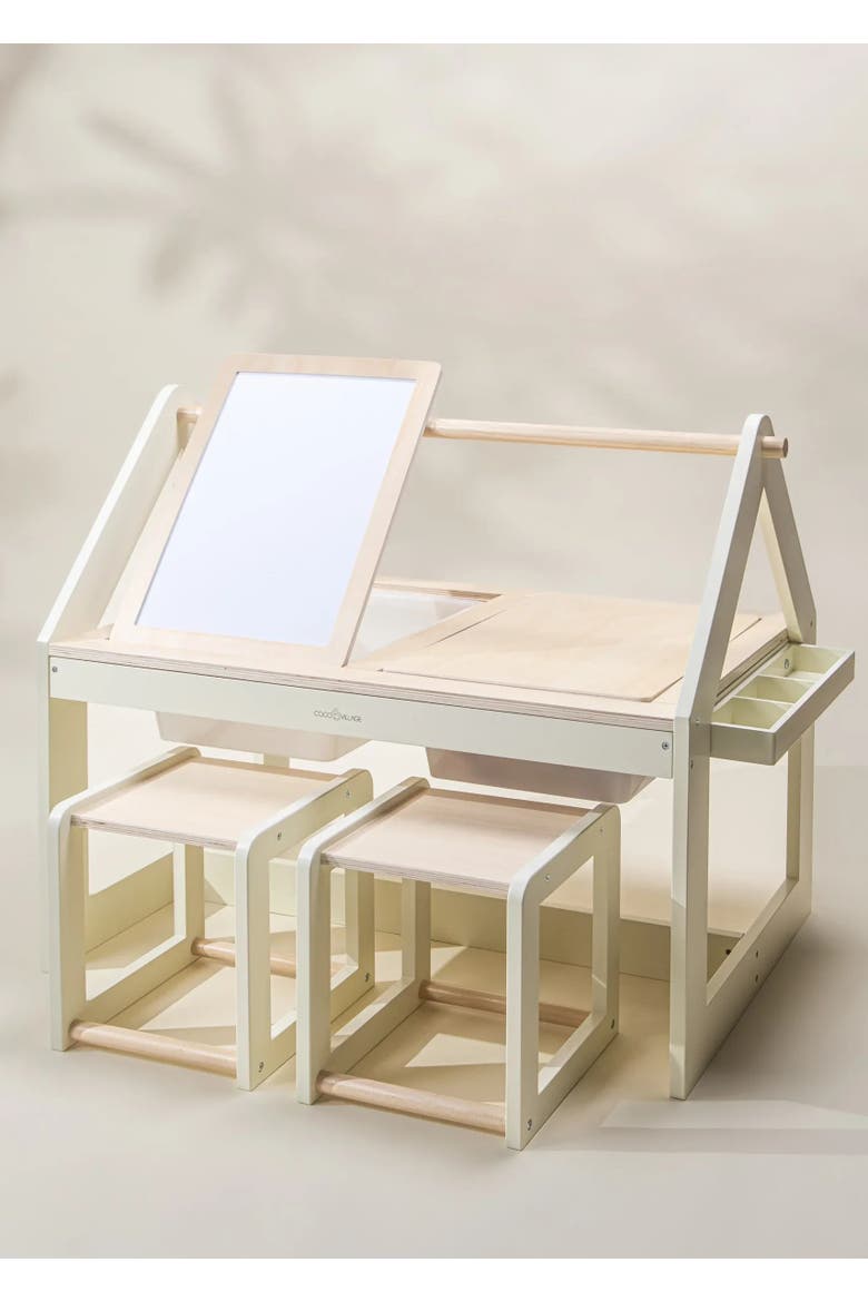 Multifunction Wooden Art & Sensory Table W/ Stools, Alternate, color, Natural Wood