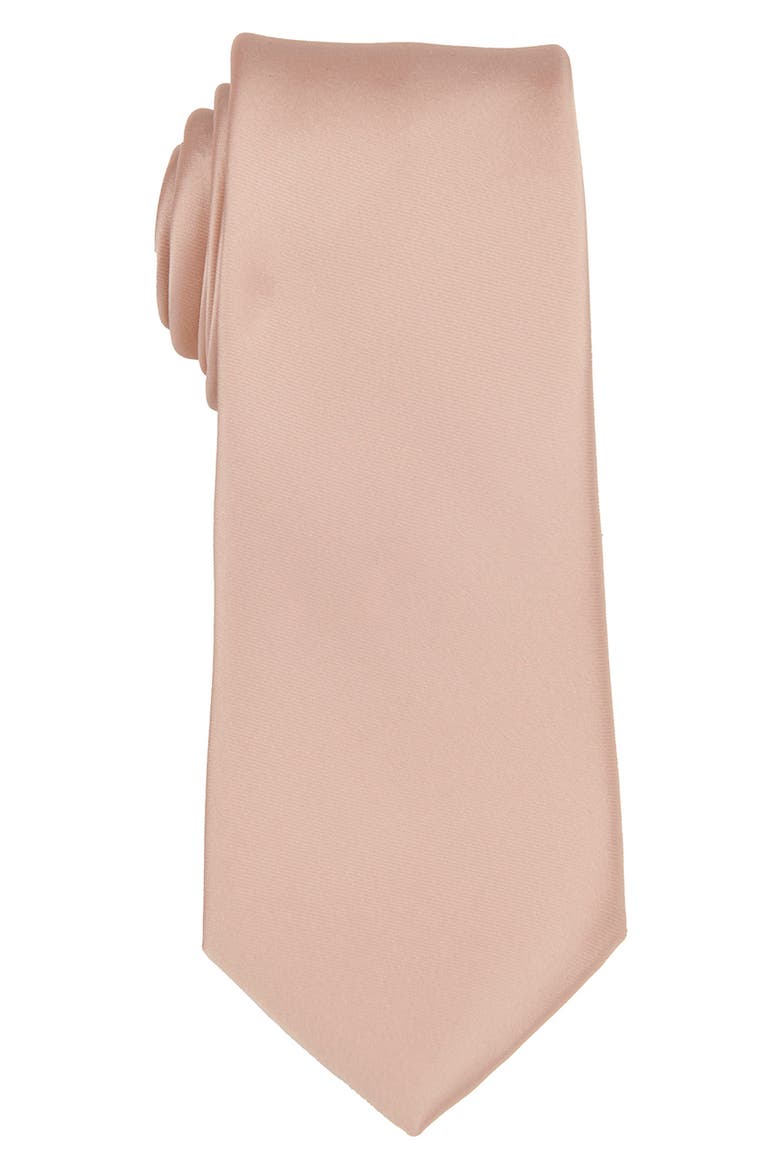Men's Solid Satin X-Long Tie, Main, color, PALE BLUSH