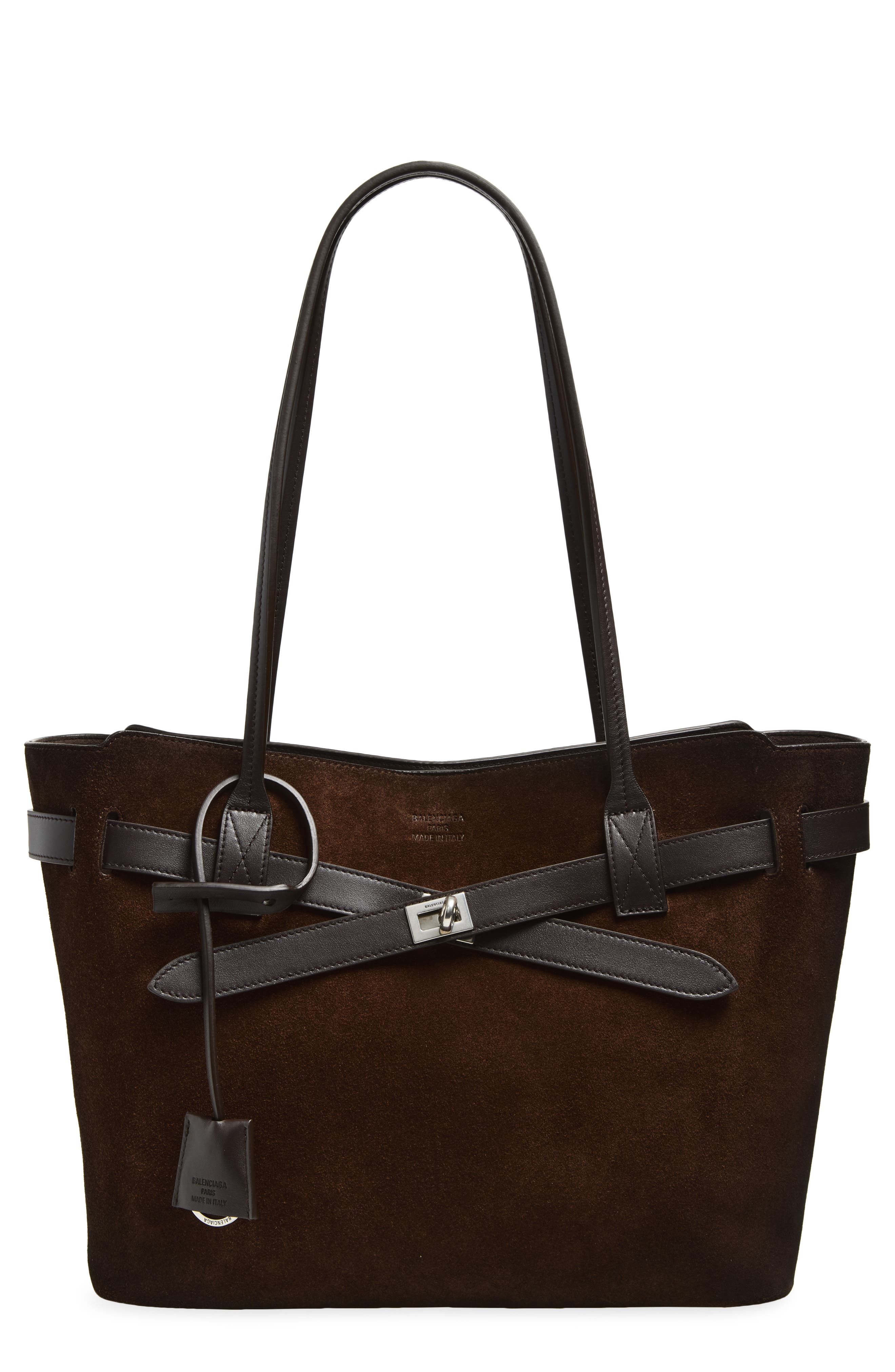 Balenciaga Medium Waxed Suede Tote, Main, color, 2308 Light Espresso