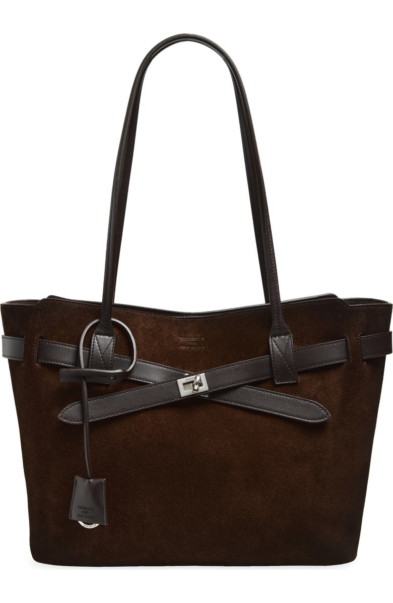 Balenciaga Medium Waxed Suede Tote, Main, color, 2308 Light Espresso
