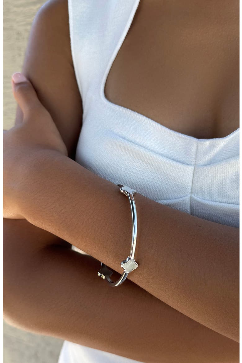 Clover Station Bangle Bracelet, Alternate, color, WHITE